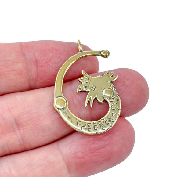 Estate Gold-Tone Sterling Silver 925 Letter G Initial Ouroboros Pendant - Picture 1 of 8